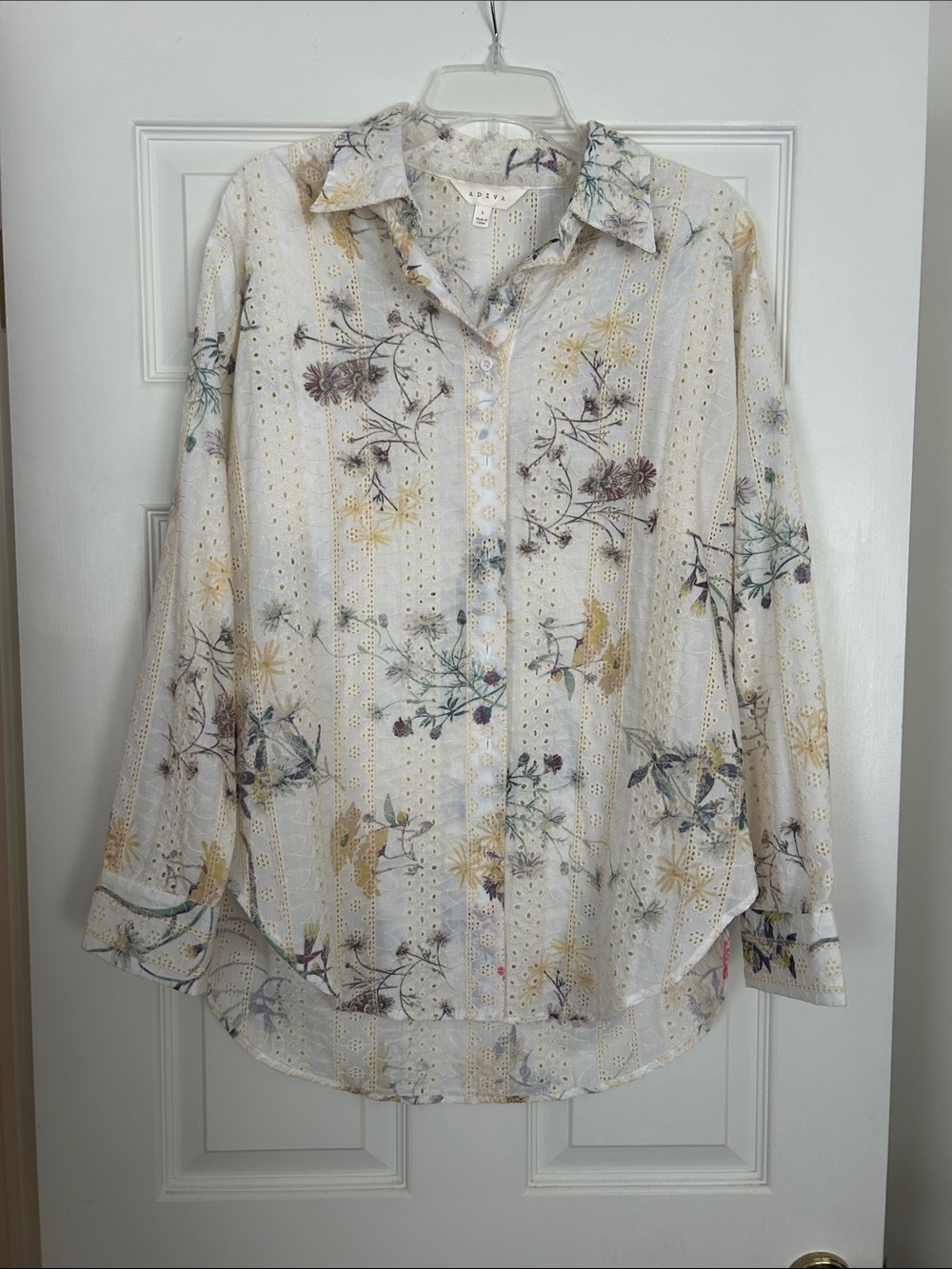 Adiva Cream Floral Eyelet Button-Down Shirt